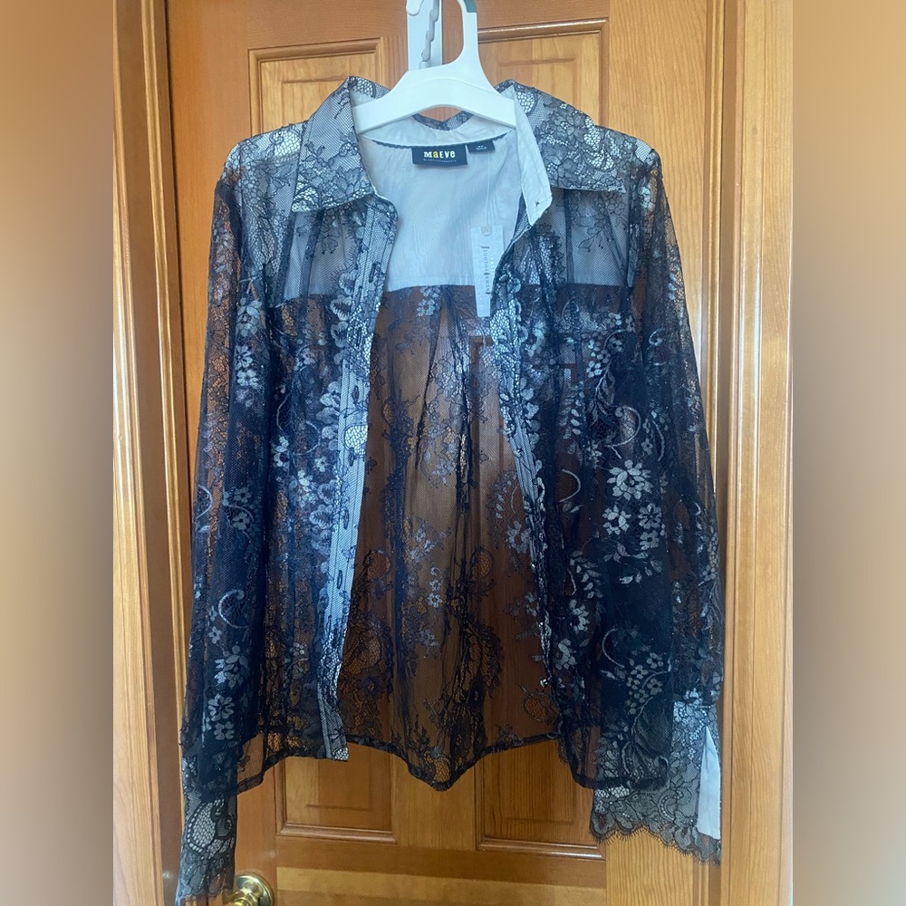 NWT Anthropologie Maeve Black Lace Overlay Blouse